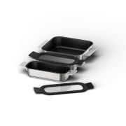 Set 3 tăvi cu mânere BOSCH Pro Induction Flex Pan HEZ9FF030 - 17007154, Din oțel inoxidabil, 3 straturi antiadezive, Până la 220°C, G3.4kg, Pentru inducție