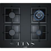 (EOL) Plită pe gaz BOSCH Seria 6 PPH6A6B20, Gaz, Sticlă quartz termorezistentă, 60cm, 8000W (9 trepte), 4 zone simultan, Arzător wok, 1x1.0kW, 1x3.5kW, 2x1.75KW, FlameSelect, Suport fontă, Flush fitting