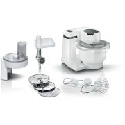 Robot de bucătărie planetar BOSCH Serie S2 MUMS2 MUMS2AW21, 700W (4 trepte), Bol plastic 3.8l, Set de patiserie, Soft Start, Design compact, Control electronic al puterii, G4.4kg, Fully White