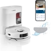 Aspirator robot BOSCH Spotless Advanced+ BCRD2W, Apă 180ml, Rezervor 0.4l, Stație 1.5l, Perie Carbon Power, Stație de curățare uscată, Funcție Reduced Tangling, Navigare ușoară, Alb
