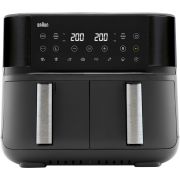 Friteuză cu aer cald BRAUN TwinCook 3 TD3030IBK - 0X12500010,  2850W, 80°~200°C, Capacitate 8L (4+4), Pui 1.4kg total, Cartofi congelați 1.8kg total, RealAir, Funcție SYNC, G6.97kg, Matt Black