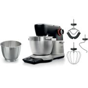 Robot de bucătărie planetar BOSCH Serie 8 MUMS8 Scale MUMS8ZS18, 1800W (7 trepte), Bol inox șlefuit 6l cu mânere, Set patiserie, Cântar, Cronometru, SoftStart, AirCooling, Carcasă metalică, Pearl Silver