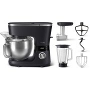 Robot de bucătărie planetar Philips Seria 7000 HR7962/21, 1000W (8 trepte, Pulse), Bol inox 5.5l, Blender sticlă 1.5l, ProKnead, Timer, Iluminare, Bază metalică, Protecție termică motor, HomeID, G9.93kg