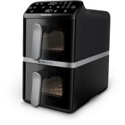 Friteuză cu aer cald Philips Stacked Dual Basket AirFryer Seria 4000 NA461/00, 2 coșuri (total 10l), 2750W, 40~200°C, Fereastră de gătit, 6 programe, 13 funcții, Smart Copy, Shake, RapidAir, G9.07kg, Neagră