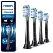 Set de 4 capete Philips Sonicare C3 Premium Plaque Defence Medium Soft HX9044/88, Rigiditatea perilor moale-mediu, Dimensiune standard, Negre
