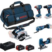 Set combi BOCH 0615A500BV, 1x GSR 18V-65, 1x GDX 18V-285, 1x  GKS 18V-57-2, 1x GOP 18V-34, 1x GST 18V-125 S,  2x 5.0Ah, 1x GAL 12V-18V-80