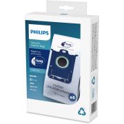 Set de 4 saci pentru aspirator Philips s-bag Classic Long Performance FC8021/03, Material sintetic pentru filtrare excelentă, Mărime standard, Capacitate cu 15% mai mare, Durată de viață cu 50% mai ma