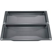 Set de două tăvi universale înguste emailate NEFF Z1650BE0 - 17007636, L45.5cm, l18.80cm, H3.90cm, G1.3kg, Greutate maximă admisă 16kg, Maximum 350°C, DW Safe, Grey