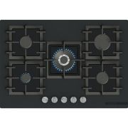 Plită pe gaz BOSCH Serie 6 PPQ7AAI40, 75cm, Quartz, Sticlă neagră mată, Arzător wok, Butoane detașabile, FlameSeMatt Black
