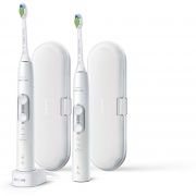 Set de 2 periuţe de dinţi electrice Philips ProtectiveClean 6100 HX6877/34, Până la 62k mișcări pe minut, 3 moduri, 3 intensități, 2 funcții BrushSync, QuadPacer, Li-Ion (uz 2 săpt), Silver and White