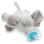 Elefant de pluș cu suzetă Philips AVENT Ultra Soft SCF348/13, 0-6 luni, Ortodontică, Fără BPA, Detașabile, Jucăria compatibilă cu toate suzetele Philips AVENT, Ușor de găsit, Greutate redusă,Material moale.