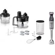 Blender de mână BOSCH MaxoMixx MS8CM6190, 1000W (12 viteze și Turbo), Max 14700rpm, Cuțit QuattroBlade Pro, Carcasă inox, Mâner moale, Miniaparat mărunțire (450ml), Tel inox, Vas mixare gradat (600ml), Cablu 1.4m