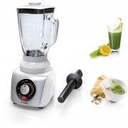 Blender de masă Bosch SilentMixx Pro MMB66G5M, 900W (2 trepte, HiSpeed și Pulse), Max 33000rpm, Vas sticlă ThermoGlass 2.3l (alimente 1.5l), Cuțit Easy Klick, Carcasă inox, Cablu 0.9m, 73dBA, 4.9kg, Aplicație Vitabar