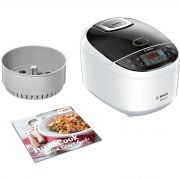 Multicooker BOSCH AutoCook MUC11W12, 900W, Vas aluminiu teflonat, Volum 5 litri, BPA Free, Temperaturi 40°~160°C, Carcasă termoizolantă, 48 programe presetate, Cod QR pentru rețete, Cablu 1m