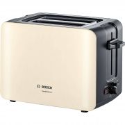 Prajitor de pâine compact BOSCH ComfortLine TAT6A117, 1090W (6 trepte), 2 fante, Dezghețare, Încălzire, High Lift, Grătar integrat pliabil, Buton STOP,  Centrare automată, Crem