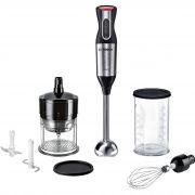 Blender de mână BOSCH ErgoMixx Style MS6CM6166, 1000W (12 trepte de viteză+Turbo), Cuțitul cu 4 lame din oțel inoxidabil, Funcție antisplash, Tocător variochopper, Tel, Stainless Steel