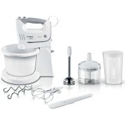 Mixer de mână BOSCH ErgoMixx MFQ36490, 450W (5 trepte și Turbo), Bol rotativ (500g făină și ingrediente), Teluri, spirale și cuțit din oțel inoxidabil, Vas mărunțire, Vas mixare, Spatulă, 74dB, Window Grey