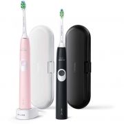 Set de 2 periuţe de dinţi electrice Philips ProtectiveClean 4300 HX6800/35, Până la 62k mișcări pe minut, 1 mod, 2 intensități, EasyStart, BrushSync, QuadPacer, Li-Ion (uz 2 săpt), Black and Pastel Pink