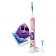 Periuţă de dinţi electrică Philips Sonicare For Kids HX6352/42, Ediția Make Your Own Monster (8 autocolante incluse), 2 moduri, Li-Ion (uz 2 săpt), Mâner cauciucat, Bluetooth, Aplicație educativă, Pink