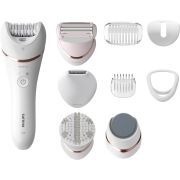 Epilator Philips Seria 8000 BRE740/10, Wet~Dry~Shower, Fără fir, Picioare și corp, 9 accesorii, Li-Ion QC (uz 40min,reînc. 2h), Cap epilare extralat, Discuri ceramice, Lumină, Husă