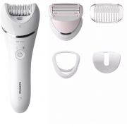 Epilator Philips Seria 8000 BRE710/00, Wet&Dry&Shower, Fără fir, Picioare și corp, 5 accesorii, Li-Ion QC (uz 40min,reînc. 2h), Cap epilare extralat, Discuri ceramice, Lumină unică, Husă, 77dBA