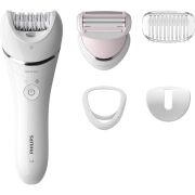 Epilator Philips Seria 8000 BRE710/00, Wet&Dry&Shower, Fără fir, Picioare și corp, 5 accesorii, Li-Ion QC (uz 40min,reînc. 2h), Cap epilare extralat, Discuri ceramice, Lumină unică, Hus