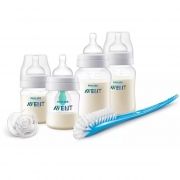 Set cadou biberon anticolici cu AirFree™ Philips Avent SCD807/00, biberoane, suzetă ortodontică, dispozitiv anticolici AirFree™, periuţă pentru biberon şi tetină, etape 0-12 luni