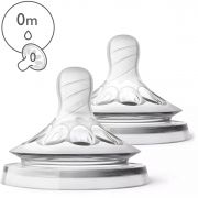 Set de 2 tetine Philips AVENT Natural SCF040/27, 0 luni, Tetine ultramoi și flexibile din silicon, Debit ultra lent, Fără BPA, Design spiralat cu petale, Supapă anti-colici, Anti-aplatizare