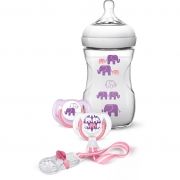 Set cadou Design Philips Avent SCD628/01, biberon, suzetă şi clemă pentru suzetă