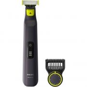 Aparat de tuns și ras Philips OneBlade Pro QP6550/15, Față&Corp, Wet&Dry, Fără fir, Două tăișuri, Pieptene 14 setări (0.4~10mm), Li-Ion (uz 2h,reînc. 1h), Afișaj LED, Lamă extra, Husă moale (Chrome)