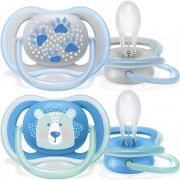 Set de 2 suzete Philips AVENT Ultra Air SCF085/03, 6-18 luni, Ortodontică, Fără BPA, Tetină catifelată, Orificii foarte mari, Cutie de transport și sterilizare, Mâner cu inel de siguranță, Margini rotunjite