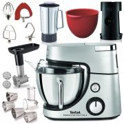 Robot de bucătărie TEFAL MasterChef Gourmet+ QB632D38, Motor 1100W (8 trepte și Pulse), Bol inox 4.6l, Bol Flex silicon, Blender inox 1.5l, Feliator, Mașină tocat, Set patiserie metalic (Stainless Steel)