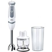 Blender de mână BRAUN MultiQuick 5 MQ5220WH, 1000W, 21 trepte viteză, Pahar gradat 0.6 l, Tocător 0.35 l, Tehnologii: Powerbell Plus & SPLASHControl, Sistem EasyClick, culoare: alb/ gri
