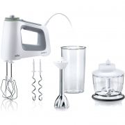 Mixer de mână BRAUN HM5137WH, 750W (9 viteze + Turbo), Pahar gradat 0.6L, Tocător 0.5l, Picior păsător inox, 2 palete, 2 cârlige