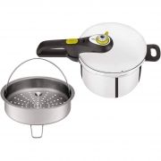 Oală sub presiune TEFAL Secure 5 Neo P2530741, V6L, D cuvă 22cm (bază 15cm), 2 nivele de presiune, 5 sisteme de siguranță, Corp și coș din inox, Pentru toate suprafețele de gătit