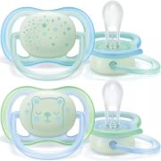 Set de 2 Suzete Ultra Air Philips Avent SCF376/11, 0-6Luni, O suzetă uşoară, Suzeta pentru noapte ultra air are orificii foarte mari pentru a menţine pielea uscată şi un buton fosforescent