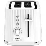 Prăjitor de pâine TEFAL Loft TT761138, 850W (7 trepte), 2 fante, Dezghețare, Încălzire, High Lift, Centrare automată, Buton STOP, Indicator Luminos, Carcasă din plastic care imită porțelanul englezesc, Alb