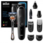 Aparat pentru tuns și îngrijirea bărbii BRAUN MGK5260, Wet&Dry, AutoSense, 8-in-1 pentru față și corp, 4 piepteni, 1 accesoriu extra, Aparat de ras Gillette, Negru