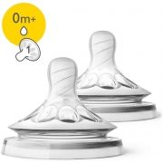Set de 2 tetine Philips AVENT Natural SCF041/27, 0 luni, Tetine ultramoi și flexibile din silicon, Debit lent, Fără BPA, Design spiralat cu petale, Supapă anti-colici, Anti-aplatizare