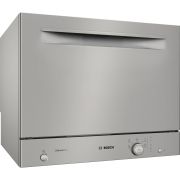 Mașină de spălat vase compactă BOSCH Seria 2 SKS51E38EU, Independentă, 6 seturi, 5 programe, ExtraDry, Glass 40°C, Sistem ActiveWater, EcoSilence Drive, Clasa F, 55cm, Silver Inox anti amprentă