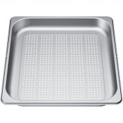 Tavă mare perforată BOSCH HEZ36D643G - 11027160, L35.4cm, l32.5cm, H4cm, Uz 32.9x30mm, G0.62kg, V3.3L, Inox AISI 304 GN2/3 0.7mm, Diametru gaură 0.4mm