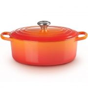 Vas pentru gătit cu capac Le Creuset Signature Collection Cast Iron Oval Casserole 21178310902430, Capacitate 6.3l, D31cm, H17.9cm, L40.4cm, Fontă emailată, Toate sursele de căldură, Volcanique Flame Orange