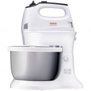 Mixer cu bol TEFAL QuickMix HT312138, 300W (5 viteze și Turbo), Bol inox 3.5l rotativ cu bordură zimțată, Mixer independent, 2 seturi de accesorii din inox (teluri și cârlige), Buton pentru demontarea accesoriilor