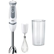 Blender de mână BRAUN MultiQuick 5 Vario MQ5205WH, 1000W (21 viteze și Turbo), Picior inox, Tel, Vas mixare gradat (600ml), Cablu 120cm, Mâner moale, Powerbell Plus, SplashControl, EasyClick, Premium White/Gr