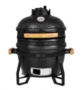 Gratar ceramic Kamado, Diametru 15 inch/38 cm, Dispozitiv de afumare, Negru