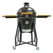 Gratar ceramic Kamado, Diametru 24 inch/60 cm, Dispozitiv de afumare, Negru