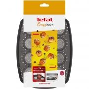 Formă de copt TEFAL 12 Mini Muffins CrispyBake J4170214, 29x21cm, Silicon Platinum Ultra Flex, Java Pepper Grey