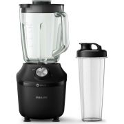 Blender Philips ProBlend Serie 3000 HR2291/41, 600W (2 viteze și Pulse), Vas de sticlă 2l (uz 1.25l), Senzor MTP, Zdrobește gheața, 86dBA, Aplicație NutriU, Recipient on-the-go, Cablu 0.85m, Negru