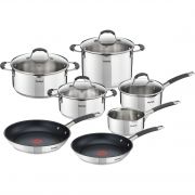 Set de 11 piese TEFAL ILLICO G701SB74, Oțel inoxidabil, THERMO-SPOT, Tigăi cu înveliș antiaderent TITANIUM, Pentru orice suprafață, Mânere fixe nituite siliconate, DW Safe