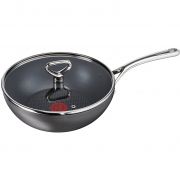 Tigaie Wok cu capac de sticlă TEFAL The Reserve Collection Hard Anodised H9039246, D28cm, Aluminiu eloxat, THERMO-SPOT, Înveliș antiaderent TITANIUM, Pentru orice suprafață, Mâner fix nituit, DW Safe